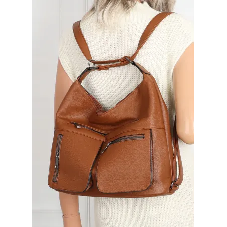 Torebka Damska Shopper Listonoszka Plecak 2w1 worek na Ramię 88021 Brązowa