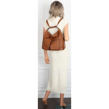 Torebka Damska Shopper Listonoszka Plecak 2w1 worek na Ramię 88021 Brązowa