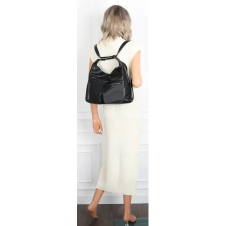 Torebka Damska Shopper Listonoszka Plecak 2w1 worek na Ramię 88021 Czarna