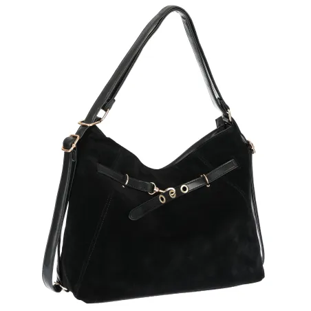 Torebka Damska zamsz Shopper Worek plecak 2w1 Pojemna A4 Torba 88026 Czarna