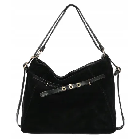 Torebka Damska zamsz Shopper Worek plecak 2w1 Pojemna A4 Torba 88026 Czarna