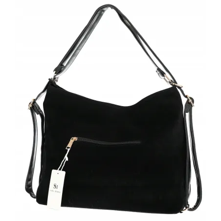 Torebka Damska zamsz Shopper Worek plecak 2w1 Pojemna A4 Torba 88026 Czarna