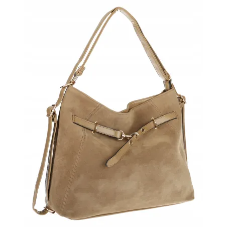 Torebka Damska zamsz Shopper Worek plecak 2w1 Pojemna A4 Torba 88026 Beżowa