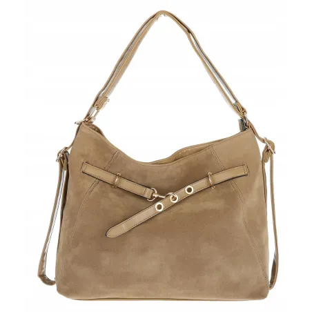 Torebka Damska zamsz Shopper Worek plecak 2w1 Pojemna A4 Torba 88026 Beżowa