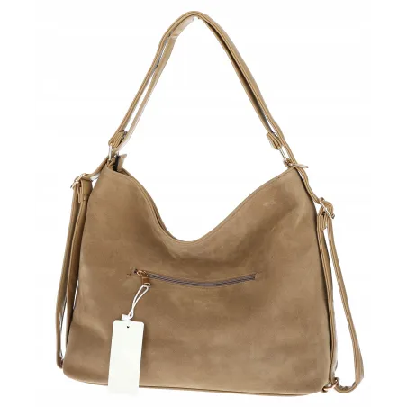 Torebka Damska zamsz Shopper Worek plecak 2w1 Pojemna A4 Torba 88026 Beżowa