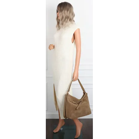 Torebka Damska zamsz Shopper Worek plecak 2w1 Pojemna A4 Torba 88026 Beżowa