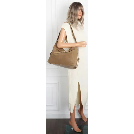 Torebka Damska zamsz Shopper Worek plecak 2w1 Pojemna A4 Torba 88026 Beżowa