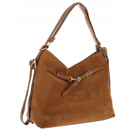 Torebka Damska zamsz Shopperka Worek plecak 2w1 Pojemna Torba 88026 Brązowa