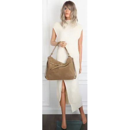 Torebka Damska zamsz Shopper Worek plecak 2w1 Pojemna A4 Torba 88026 Beżowa