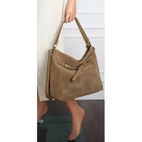 Torebka Damska zamsz Shopper Worek plecak 2w1 Pojemna A4 Torba 88026 Beżowa