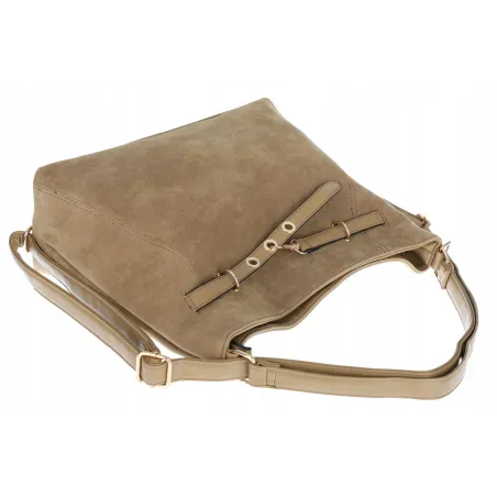 Torebka Damska zamsz Shopper Worek plecak 2w1 Pojemna A4 Torba 88026 Beżowa