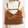 Torebka Damska zamsz Shopperka Worek plecak 2w1 Pojemna Torba 88026 Brązowa