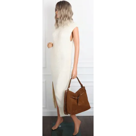 Torebka Damska zamsz Shopperka Worek plecak 2w1 Pojemna Torba 88026 Brązowa