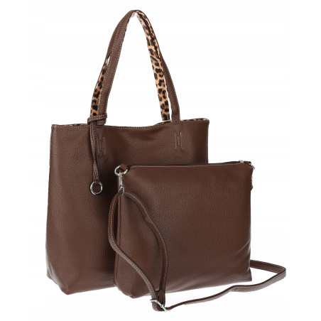Torebka Damska dwustronna Shopper 2w1 listonoszka modna WHTS932 Czekoladowa