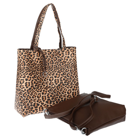 Torebka Damska dwustronna Shopper 2w1 listonoszka modna WHTS932 Czekoladowa