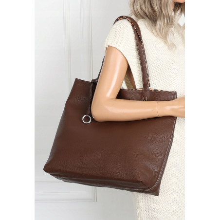 Torebka Damska dwustronna Shopper 2w1 listonoszka modna WHTS932 Czekoladowa