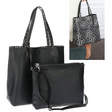 Torebka Damska dwustronna Shopperka 2w1 A4 listonoszka modna WHTS932 Czarna