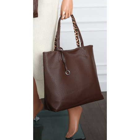 Torebka Damska dwustronna Shopper 2w1 listonoszka modna WHTS932 Czekoladowa