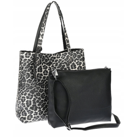Torebka Damska dwustronna Shopperka 2w1 A4 listonoszka modna WHTS932 Czarna