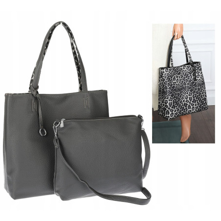 Torebka Damska dwustronna Shopperka 2w1 listonoszka modna WHTS932 Szara