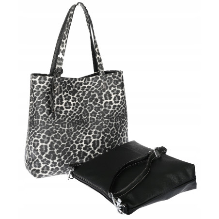 Torebka Damska dwustronna Shopperka 2w1 A4 listonoszka modna WHTS932 Czarna