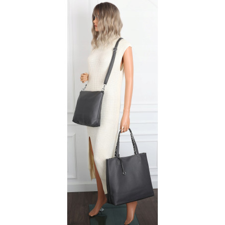 Torebka Damska dwustronna Shopperka 2w1 listonoszka modna WHTS932 Szara