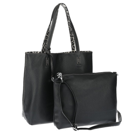 Torebka Damska dwustronna Shopperka 2w1 A4 listonoszka modna WHTS932 Czarna