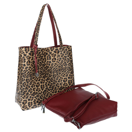 Torebka Damska dwustronna Shopper 2w1 A4 listonoszka modna WHTS932 Bordowa