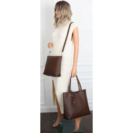 Torebka Damska dwustronna Shopper 2w1 listonoszka modna WHTS932 Czekoladowa