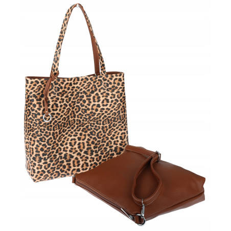 Torebka Damska dwustronna Shopper 2w1 A4 listonoszka modna WHTS932 Brązowa
