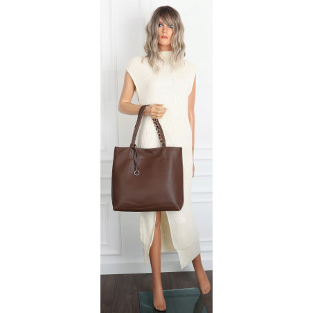 Torebka Damska dwustronna Shopper 2w1 listonoszka modna WHTS932 Czekoladowa