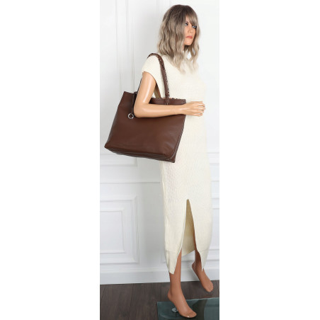 Torebka Damska dwustronna Shopper 2w1 listonoszka modna WHTS932 Czekoladowa