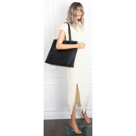 Torebka Damska dwustronna Shopperka 2w1 A4 listonoszka modna WHTS932 Czarna