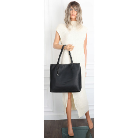 Torebka Damska dwustronna Shopperka 2w1 A4 listonoszka modna WHTS932 Czarna