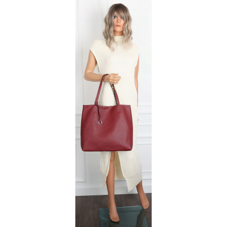 Torebka Damska dwustronna Shopper 2w1 A4 listonoszka modna WHTS932 Bordowa
