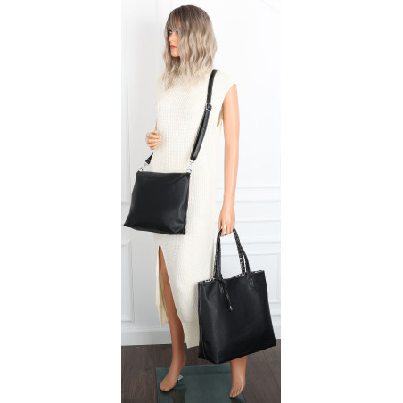 Torebka Damska dwustronna Shopperka 2w1 A4 listonoszka modna WHTS932 Czarna