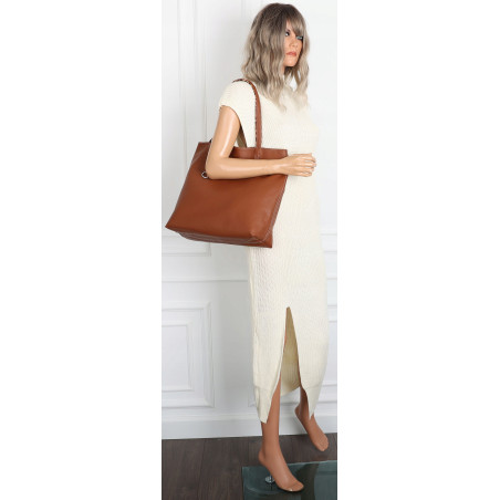 Torebka Damska dwustronna Shopper 2w1 A4 listonoszka modna WHTS932 Brązowa