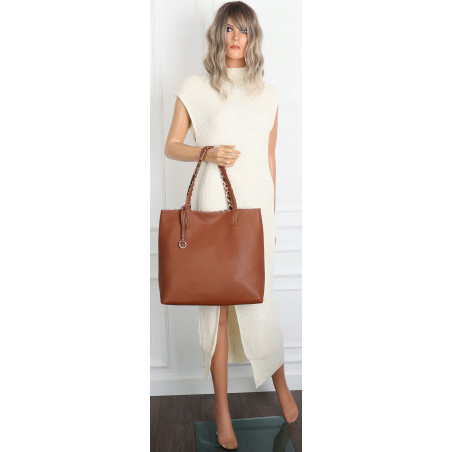 Torebka Damska dwustronna Shopper 2w1 A4 listonoszka modna WHTS932 Brązowa