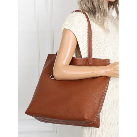 Torebka Damska dwustronna Shopper 2w1 A4 listonoszka modna WHTS932 Brązowa