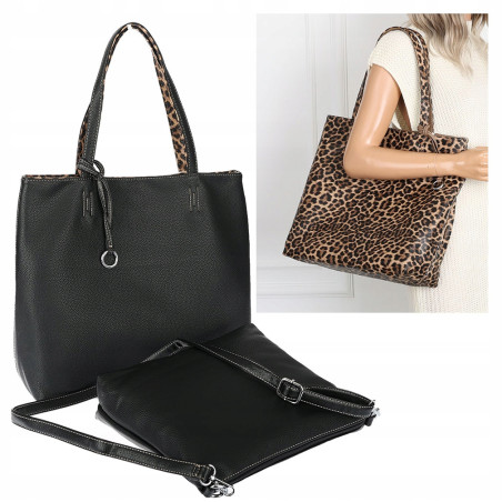 Torebka Damska dwustronna Shopperka 2w1 A4 listonoszka modna WHTS932 Czarna