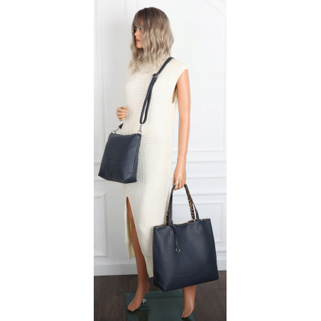 Torebka Damska dwustronna Shopper 2w1 listonoszka modna WHTS932 Granataowa