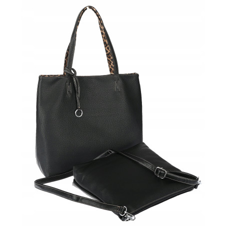 Torebka Damska dwustronna Shopperka 2w1 A4 listonoszka modna WHTS932 Czarna