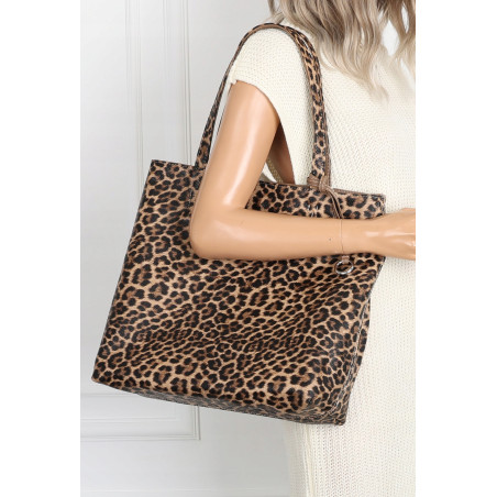 Torebka Damska dwustronna Shopper 2w1 A4 listonoszka modna WHTS932 Brązowa