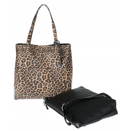 Torebka Damska dwustronna Shopperka 2w1 A4 listonoszka modna WHTS932 Czarna