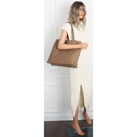 Torebka Damska dwustronna Shopperka 2w1 listonoszka modna WHTS932 Beżowa