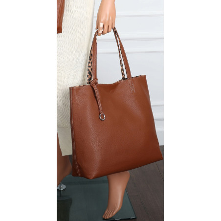 Torebka Damska dwustronna Shopper 2w1 A4 listonoszka modna WHTS932 Brązowa