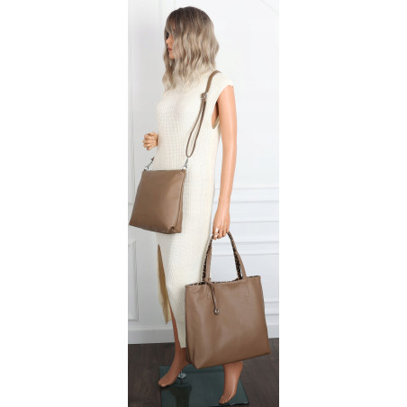 Torebka Damska dwustronna Shopperka 2w1 listonoszka modna WHTS932 Beżowa