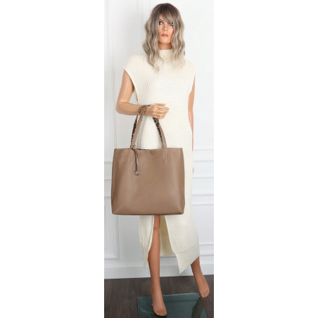 Torebka Damska dwustronna Shopperka 2w1 listonoszka modna WHTS932 Beżowa