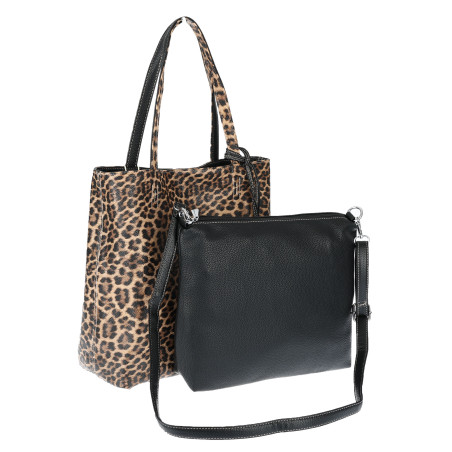 Torebka Damska dwustronna Shopperka 2w1 A4 listonoszka modna WHTS932 Czarna