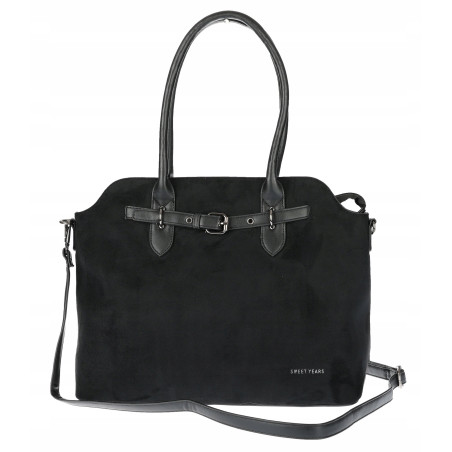 Torebka damska zamsz kuferek elegancka do pracy włoska marka 2947 Czarna